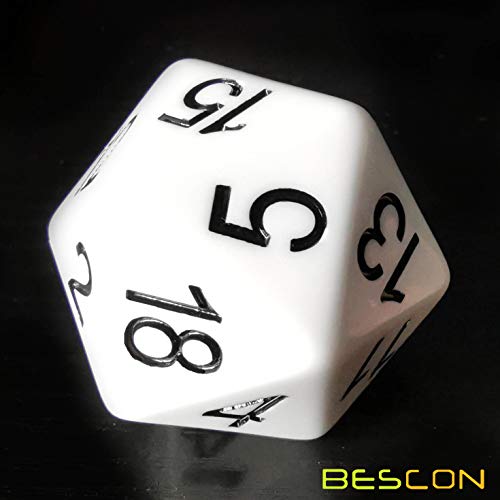 Bescon Jumbo D20 38MM, Big Size 20 Sides Dice Solid White, Big 20 Faces Cube 1.5 inch - color: Solid White