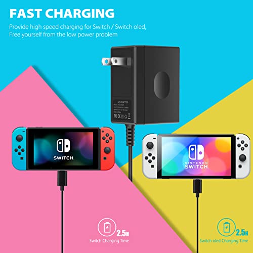 45W Charger for Nintendo Switch, YCCTEAM Charger AC Adapter Power Supply 15V 3A Fast Charging Kit Compatible with Switch OLED/Dock and Pro Controller (Support TV Mode),Black