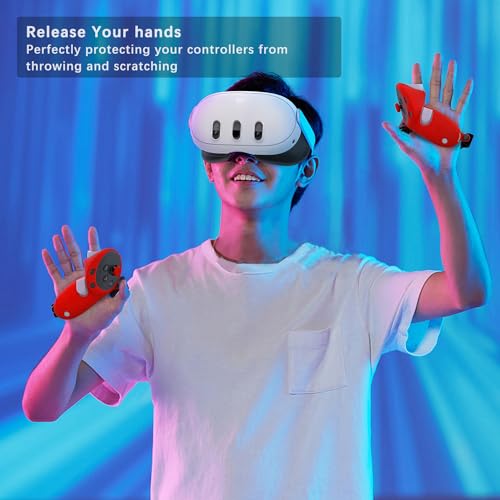 Controller Grips Cover Compatible with Meta Quest 3S/Quest 3 Accessories, Hand Strap with Battery Opening, Knuckle Straps with Widen and Thicken Sponge(Not for Charging Dock) (Red) - color: Red