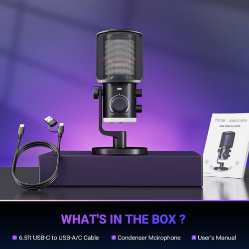FIFINE Gaming PC Microphone, USB Streaming Microphone with Game Chat Balance, Computer Condenser Desktop RGB Mic with Mute Button, Noise Cancellation for Podcast/Twitch/Discord-AMPLIGAME AM6