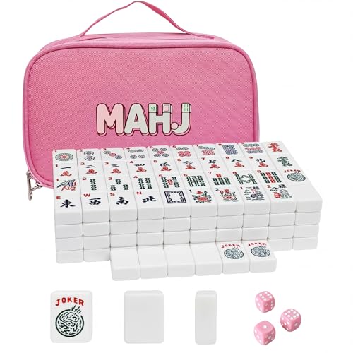 American Mahjong Tile Set, 166 Tiles & Carrying Bag & 3 Dices, White | 1.2-Inch Engraved Tiles, Melamine, Durable, Portable Mah jongg Set for Travel, Family Game Nights, and Gifting - color: White