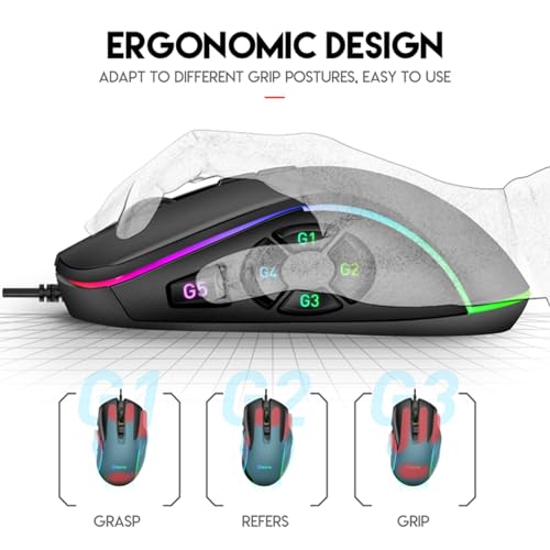 Cuifati Wired Gaming Mouse, 800-12800 DPI Adjustable, RGB Ergonomic Computer Mouse, 10 Programmable Buttons, 14 Lighting Effects, Wired for PC Computer