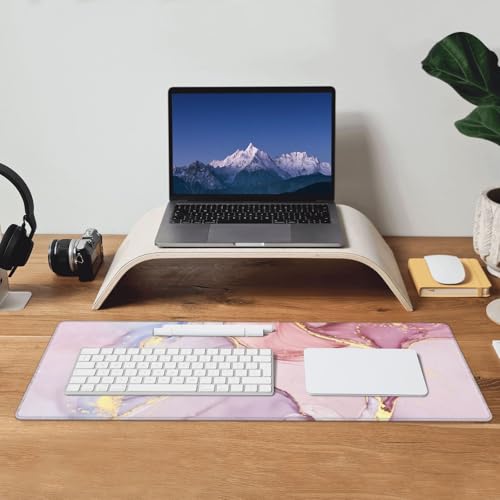 Large Mouse Pads for Desk, Extended Marble Gaming Mousepad for Women Office Gifts, Funny XL Big Stitched Waterproof Nonslip Computer Mats Deskmat for Keyboard, (Pink, 31.5 * 11.8 in) - color: Pink Marble