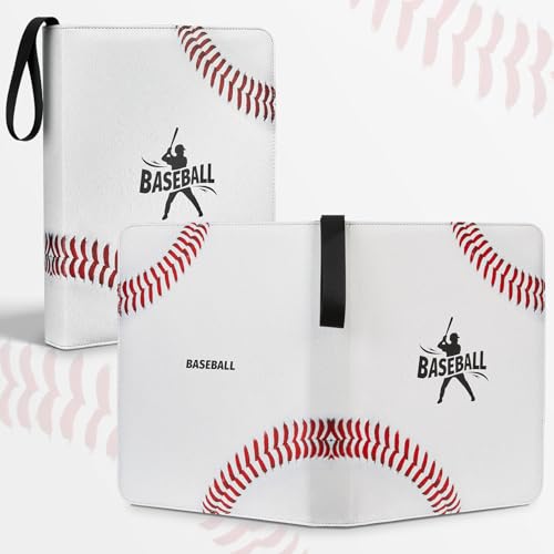 Fabmaker 9 Pocket Card Binder, PU Cover Trading Card Binder Holds 756 Cards | Premium 3 Ring Zipper Card Binder, Portable Baseball Card Binder, Collection Album for Game & Sport Cards, Baseball Style - color: Baseball Style