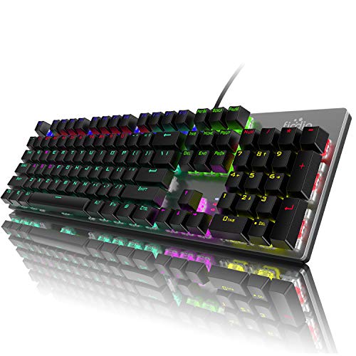 Mechanical Gaming Keyboard, Fantastic LED Rainbow Backlit Wired Keyboard, Full Anti-Ghosting Keys, with Quick-Response Blue Switches and Multimedia Control for PC and Desktop Computer
