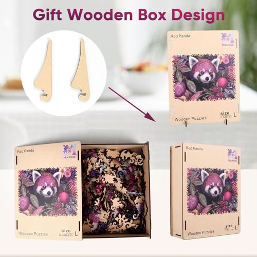 Mocfesk Wooden Puzzles for Adults, Red Panda Wooden Puzzles 499 Pieces | Unique Shaped Animal Jigsaw Puzzles, Birthday Gifts Fun Challenge Family Game, 17.3 x 12.9 in - color: Red Panda, size: Large
