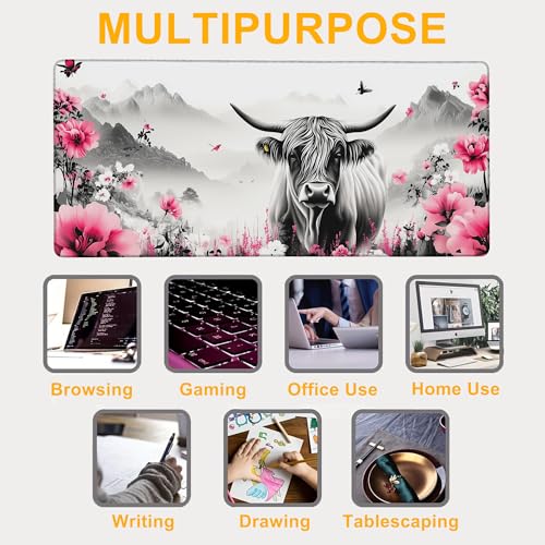 Large Mouse Pad Highland Cow Blossom Floral Waterproof Extra Large Mousepad with Stitched Edges Non-Slip Rubber Base Computer Protector Desk Pad for School Office Home 35.4"X 15.7" - color: Red Maple Trees