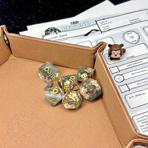 Sage's Portal Animal Familiars Resin DND Dice Set Polyhedral Dice Set for Dungeons and Dragons RPG Pathfinder Tabletop TTRPG (Chipmunk + Figurine) - color: Chipmunk + Mini Figure, style: Dice Set +Mini Figure