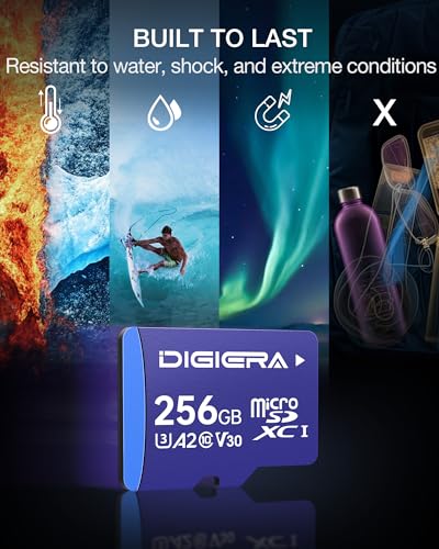 DIGIERA 256GB LT100 microSDXC UHS-I Memory Card with Adapter - up to 170MB/s, C10, U3, V30, 4K, A2, Micro SD Card for Smartphones, Tablets, Cameras, Gaming Consoles, and Drones (1 Pack) - size: 256GB, style: LT100 (170MB/s)