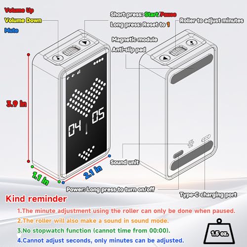 Visual Timer, Rechargeable Digital Hourglass Timer with LED Display | Large display, magnetic back and adjustable volume for classroom, kitchen, fitness, study and kids learning - color: White