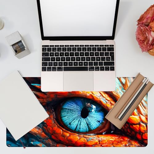 Large Gaming Mouse Pad for Desk, Dragon Blue Eyes Desk Mat, Dragon Eyes Desk Pad, 31.5"x15.7" Extended Big Computer Keyboard Mouse Pad with Non-Slip Base and Stitched Edge - color: Dragon Blue Eyes