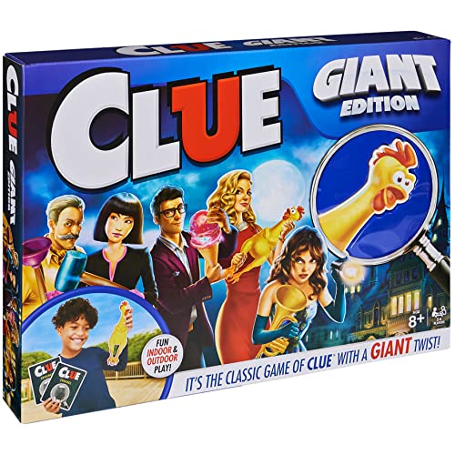 Spin Master Games, Clue Giant Edition, Family Game for Indoor & Outdoor Fun with Big Oversized Board, for Family and Kids, 2-4 Players, Ages 6 & Up | Oversized Vinyl Game Board, Encourages Deductive Reasoning STEM Skills, Fun Family Game Night, For 2-4 Pl