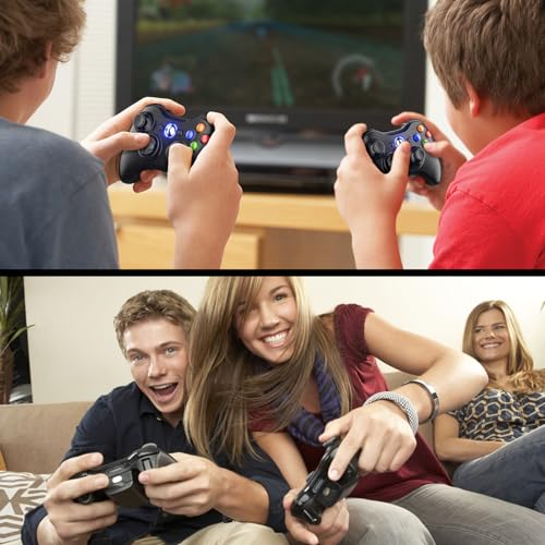 Gamrombo 2 Pack Replacement for Xbox 360 Controller, Wireless Controllers Gamepad Upgraded Joystick Compatible with 360 & Slim, Windows 11/10/8/7 PC Controller - INCOMPATIBLE with Xbox One/Series - color: Black+Black
