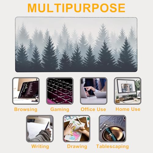 Misty Pine Forest Large Mouse Pad Gaming Keyboard Desk Pad Extended Mouse Mat Non-Slip Rubber Base with Stitched Edges for Office Game Home XXL 35.4"X 15.7" - color: Abstract Rainbow Paw Print
