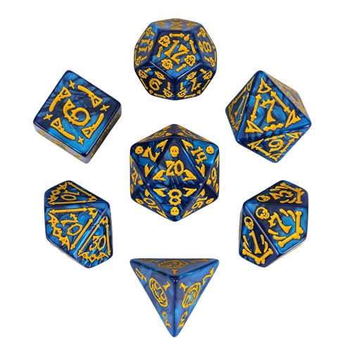7-Die DND Dice Set Scary Pattern Polyhedral Dice Set with Leather Bag, Skull Dice D&D Dice Set for RPG Table Games.(Scary Pattern-Blue) - color: Halloween Pattern-blue