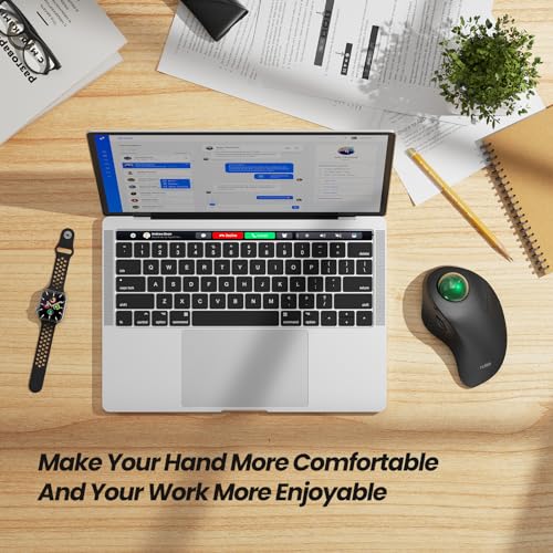 Nulea M505A Wireless Trackball Mouse Ergonomic 44mm Index Finger Control | Rechargeable rollerball mouse with 5 DPI levels,Bluetooth connection,smooth tracking,compatible with PC Mac Windows-Green - color: E-Green