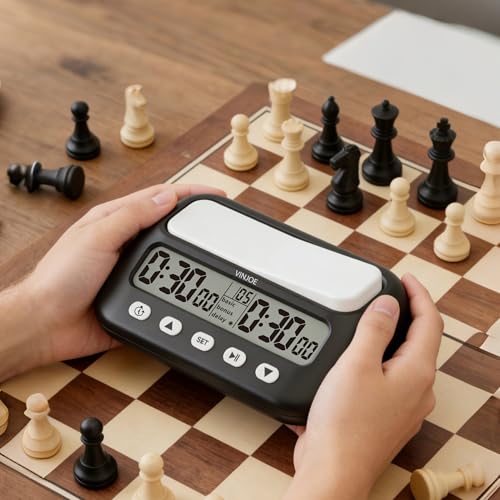 VINJOE Chess Clock Digital Chess Timer Professional for Board Games,Portable Digital Chess Clock & Game Timer with Basic,Bonus,Delay and Positive Time Features Best Gifts for Christmas(Without Battery - style: Without Battery