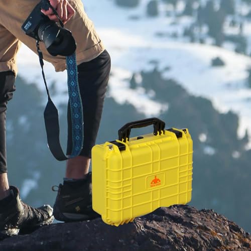 Jack Boss 16x 12.8x 6.8 Inch Hard Case, Portable Weather Waterproof Protective Camera Case with Customizable Foam, Fit Use of Drones, Camera, Equipments, Yellow - color: YELLOW, size: 16x12.8x6.8 in
