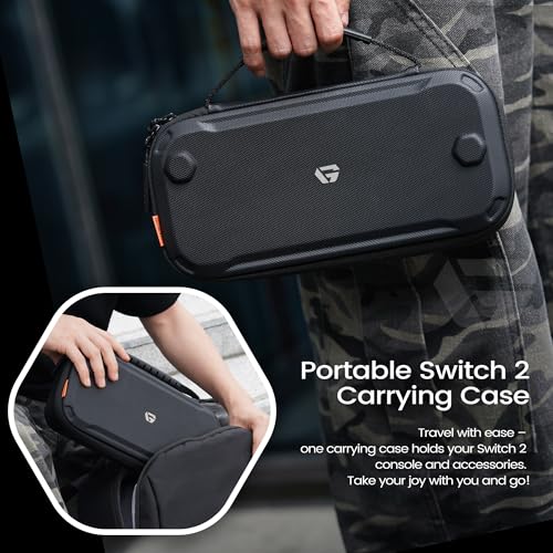 GesTac Large Capacity Carrying Case for Switch 2 (2025), Tactical Travel Storage Bag for Console, 12 Game Cards & Accessories, Hard Shell Protective Pouch with Customizable Divider – Black