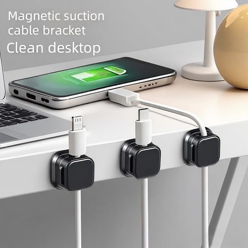 Set of 8 Cable Organizer Clips, No Drilling Required, Self-Adhesive Cable Holder Storage Sockets, Network Wires Cable Clips, Wiring Clips, No-Nail Cable Management (Black-8pcs) - color: Black-8pcs