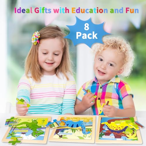 Wooden Puzzles for Toddlers 3+, 9 Pieces Dinosaur Jigsaw Puzzles for Kids Ages 3-5, Preschool Learning Activities, Learning & Educational Toys, Gifts for Boys, Girls - color: Dinosaurs1