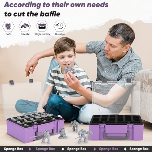 Madcat Miniature Storage Carrying Figure Case - 32 Slot Figurine Minature Carrying Case with 2 Foam Layer for Miniatures Compatible with 40k, DND & More (purple) - color: purple