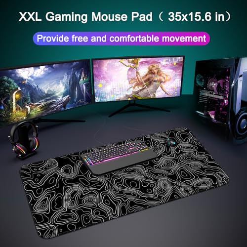 Desk Mat Pad,Large XXL Extended Mouse Pad Mat for Desktop Keyboard | 35''×15.6'' XXL Extended Gaming Mouse Pad with Non-slip Base Desk Matt Mousepad for Computer,Office,Keyboard and Laptop - color: A5-Topographic 2