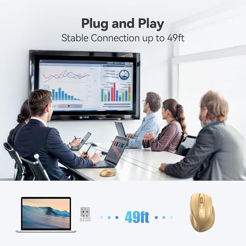 TECKNET Wireless Mouse, 2.4G Ergonomic Computer Mouse, 2600 DPI, Gold | Ergonomic Design with Side Grips, Adjustable DPI, 2-Year Battery, Compact Size, USB-A Plug & Play, Wide OS Compatibility - color: Gold