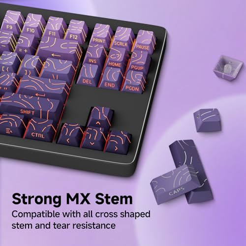 133 Aesthetic Shine Through PBT Keycaps, Purple Gradient, Long Lasting & No Fade, Modern Topographic Keycaps for Mechanical Keyboard - Ergonomic (Doubleshot, MX, Fit All Layout,Cherry) - color: Purple Gradient