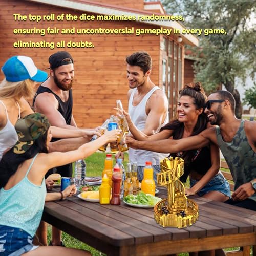 7 Inches Tall Spiral Staircase Dice Rolling Tower Castle Theme Dice Roller for Tabletop RPG DND Pathfinder Board Games Unique Dice Rolling Accessory Decoration (Gold)