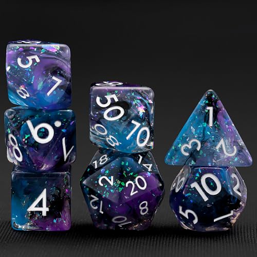 Resin Dice Set,Polyhedral Dice Gliter Inclusion Dice,RPG D&D Dice Set for Dungeons and Dragons MTG RPG Role Playing Games Black Blue Purple - color: Black Blue Purple Gliter
