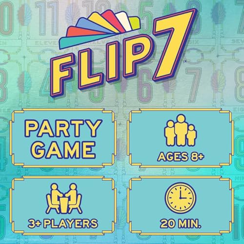 USAOPOLY Flip 7, The Ultimate Blend of Press Your Luck & Strategy, Fast-Paced Addictive Card Game,Quick to Learn & Easy to Teach,Perfect for Game Nights, 3+ Players, Ages 8 & Up, 20 Minutes Play Time