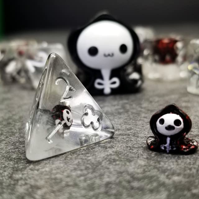 Sage's Portal Familiars and Reagents Resin DND Dice Set Polyhedral Dice Set for Dungeons and Dragons RPG Tabletop TTRPG (Baby Grim) - color: Baby Grim