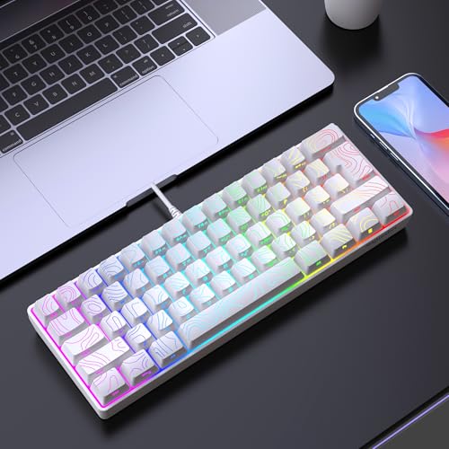 Snpurdiri 60% Wired Gaming Keyboard, 61 Keys RGB Contour Line (White) | Backlit Ultra-Compact Small Gaming Keyboard for PC/Mac Gamer, Typist, Travel, Easy to Carry on Business Trip - color: White(Contour-line)