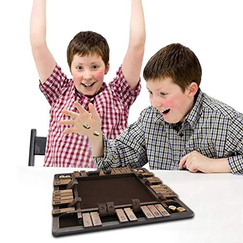 Juegoal Wooden 4 Players Shut The Box Dice Game, Classics Tabletop Version and Pub Board Game, 12 inch - style: 4 Players