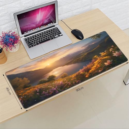 XXL Gaming Mouse Pad 35.4x15.7 inch, Quiet Mountain Lake Landscape Theme Desk Mat,Large Beautiful Flower Scene Mousepad (Alpine Lake) - color: Alpine lake