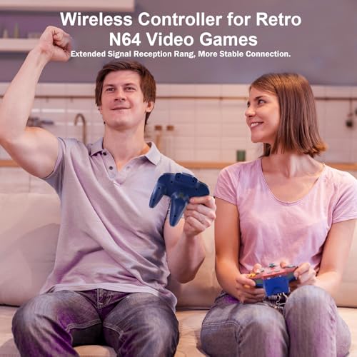 KIWITATA 2.4GHZ Retro Wireless N64 Remote Joystick Game Pad Controller Compatible with Original N64 System Console Clear Red - color: Clear red