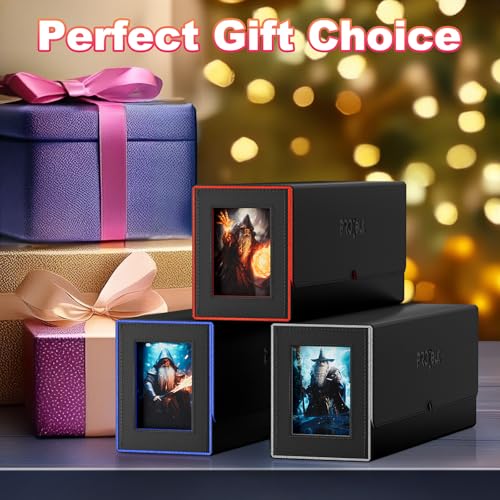 Proijeut 5 IN 1 Card Deck Box with Commander Display, Holds 800+ Cards, Includes 35pt Magnetic Card Holder and 10 Colorful Dividers(Black&Red) - color: Red-5 IN 1