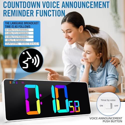 Large 13.7" LED Digital Timer(5''Nunmber), 11 Color Changing, Count Up/Down Timer with Remote Control, Adjustable Brightness Wall Clock for Home, Office, Gym, Elderly, Auto DST - color: 13.7''rgb+remote