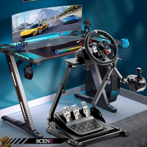 Minneer Foldable Steering Racing Wheel Stand for Logitech G29 G920 G923 G27,for Thrustmaster T80 T150 T248, for Fanatec Racing wheel Driving Simulator Cockpit(Wheel, Pedals, Handbrake Not Included)