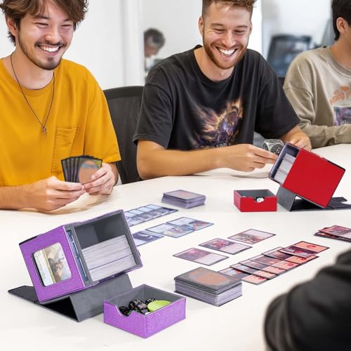 Kabinka Commander Deck Box for MTG with Metal Emblem, Card Deck Box with Dice Tray, Holds 100 Double-Sleeved Cards for TCG/PTCG, Cards Storage Case with 35PT Magnetic Card Holder (Pink& Purple, Lotus) - color: A4-Pink& Purple, Lotus