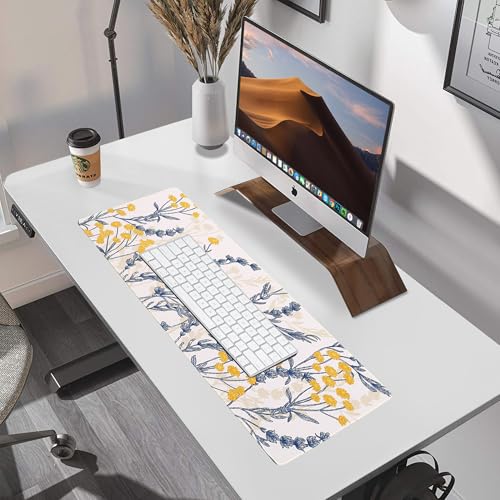 ALOANES Waterproof Gaming Mousepad Large Mouse Mat Non-Slip Rubber Base | Desk pad Keyboard Desk Mat for Computer, Office Home, Yellow Flower Mat XL(31.50"x11.81"x0.12") - color: Yellow Flower, size: 31.5L x 11.8W inches