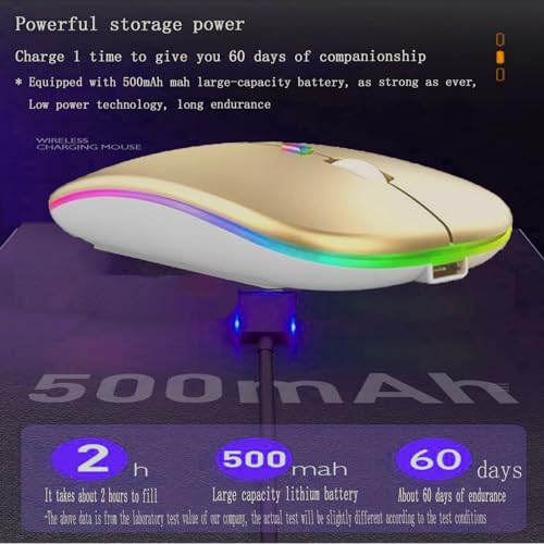 Guiheng Wireless Bluetooth Mouse,LED Dual Mode Rechargeable Silent Slim Laptop Mouse,Portable(BT5.2+USB Receiver) Dual Mode Computer Mice,for Laptop,Desktop Computer,ipad Tablet,Phone,TV (Gold) - color: gold
