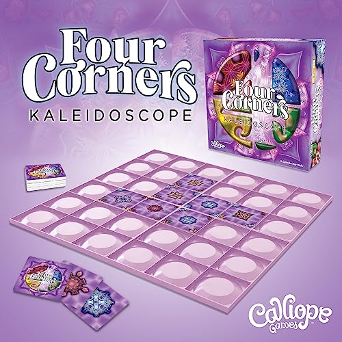 Four Corners Kaleidoscope, Tile Placement Strategy Board Game, 1-6 Players | Pattern Matching, Tip-Pivot Board, 78 Puzzle Tiles, 20-40 Minutes, For Ages 8+
