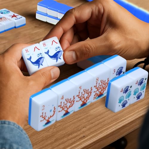 Simgoing 160 Pcs American Mahjong Tiles Set Blue Ocean Theme 2026 Mahjong Playing Cards Blue Mah Jong Game Set Portable Gift for Travel Beginner Lovers - color: Blue, style: Ocean