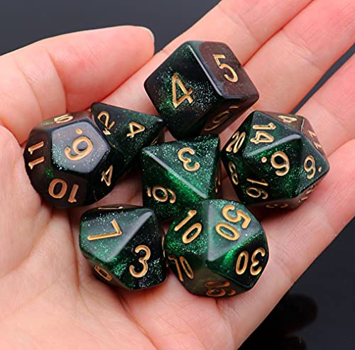 Polyhedral DND Dice Set Glitter Dice for Dungeon and Dragons D&D RPG Role Playing Games Green Mix Black Nebula Dice - color: Black Mixed Green+glitter