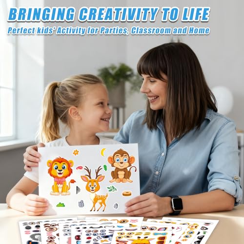 48 Sheets Create Funny Safari Animals Stickers, Make a Face Stickers for Boys and Girls, Travel Sticker Books, Party Favors, Birthday, Home, School and Activities Gifts for Kids Ages 3+ - style: Wildlife
