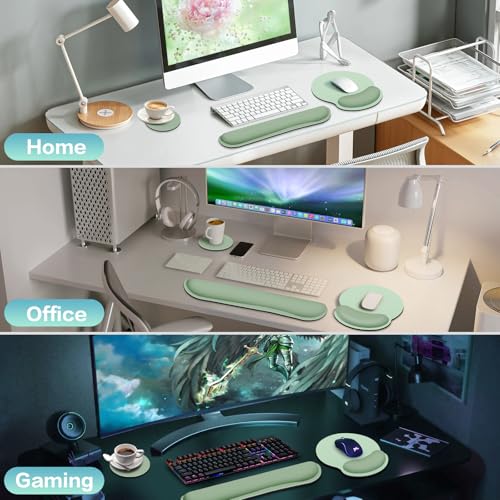 Mouse Pad with Wrist Rest Set, 3-in-1 Wrist Support Mousepad | Gaming Mat Pad with Anti-Skid Base,Ergonomic Mouse Pad Green,Memory Foam Gel Wrist Rest for Computer Keyboard - color: Antique Green