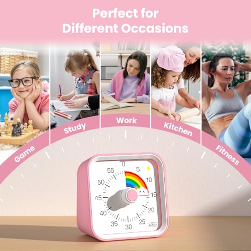 Visual Timer for Kids, Rainbow Timer with Pause Function, Pink | Cute Silent Timer for Classroom, ADHD, Kitchen, Toddlers, Study, Alarm 3 Volume Levels, Light Indicator, Easy to Use - color: Rainbow Pink