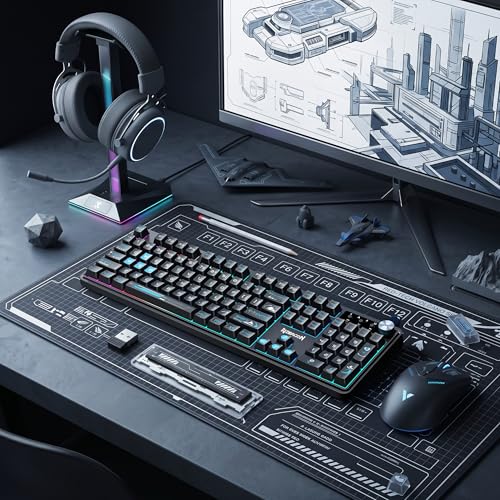 Redragon RM104 Wireless Gaming Keyboard with Knob, Tri-Mode BT/2.4G/USB-C RGB Computer Keyboards, 4000mAh Battery, Programmable Software Support, Anti-Ghosting, Compatible with PC Mac - Black & Blue - color: Black & Blue